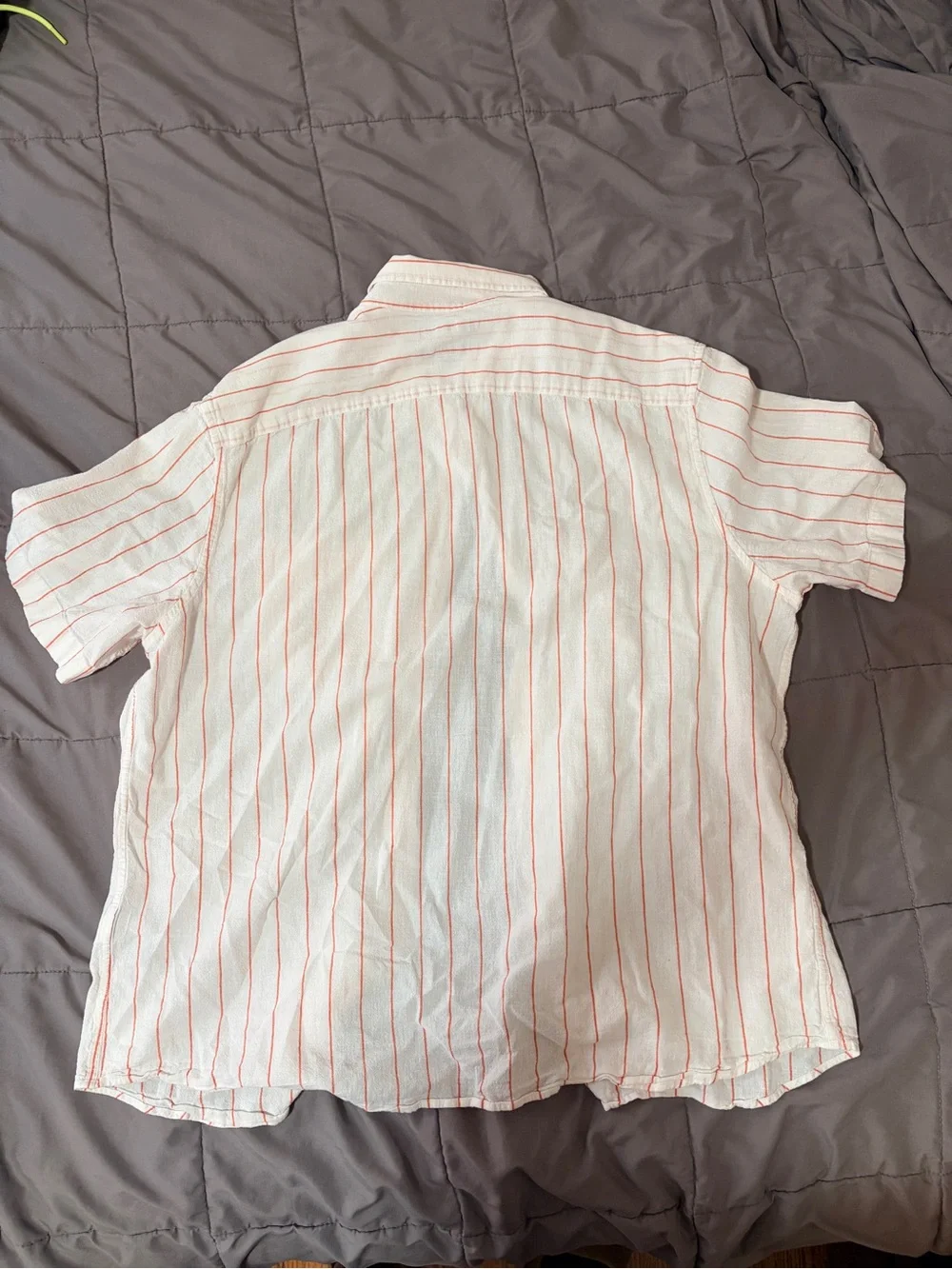 Banana Republic White Short-Sleeve Button-Down with Orange Stripes